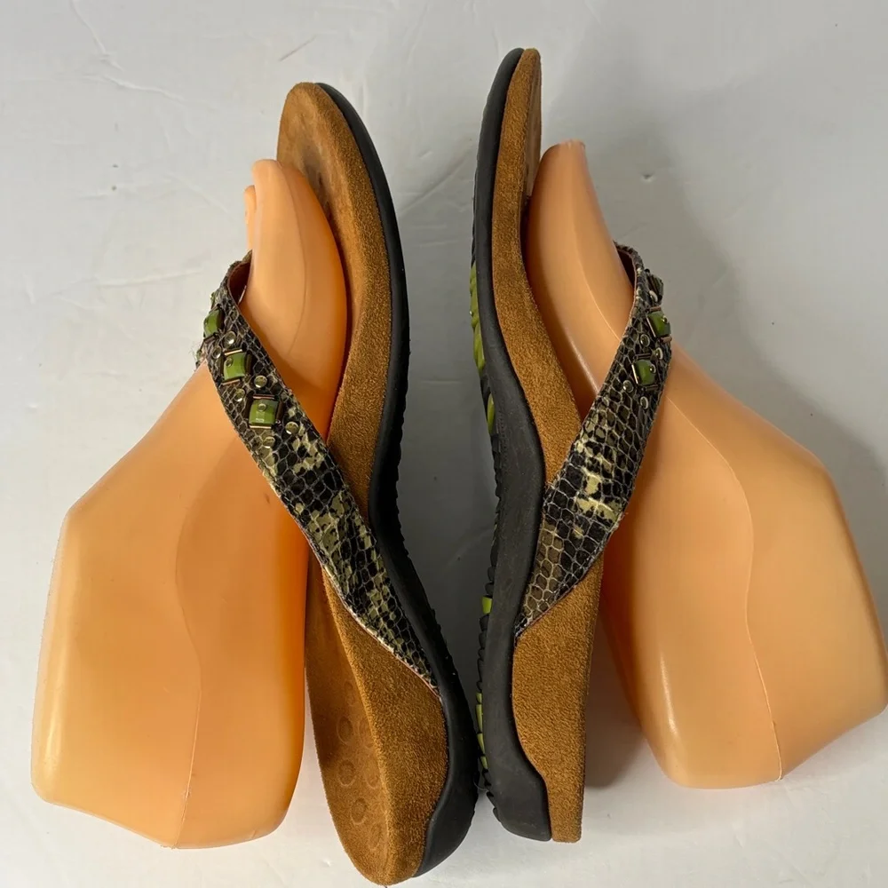 Vionic Floriana Bead Reptile and Embellished Thong Olive Sandals